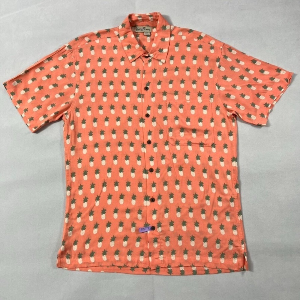 Kenny Flowers Hawaiian Shirt Men Small Orange Pineapple Print Limited Edition